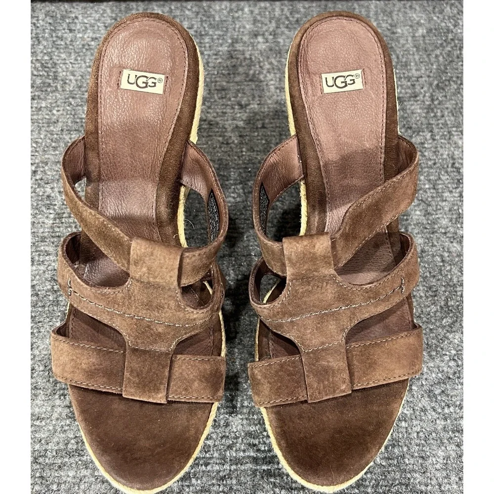 UGG Australia Brown Suede Strap Wedges Womens EU 39 US 8-8.5